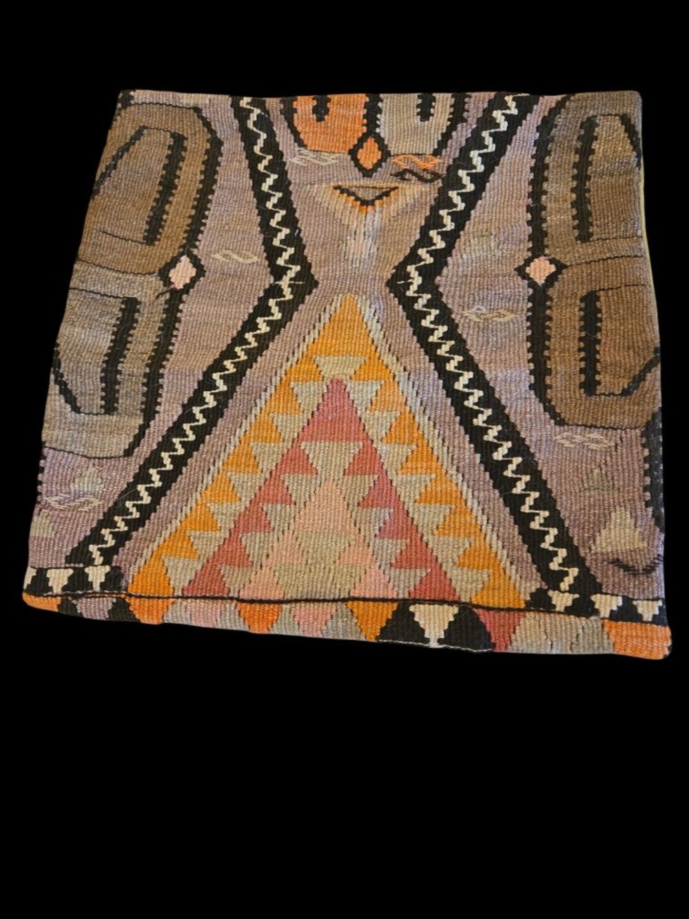 Vintage Kilim Pillow Cover 19x19 Handwoven Wool Geometric Tribal Rug Pillow Velv